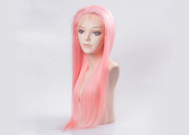 चीन बेबी हेयर के साथ रेशमी सीधे वेव रंगीन बाल विग, गुलाबी रंग मानव पूर्ण फीता विग आपूर्तिकर्ता